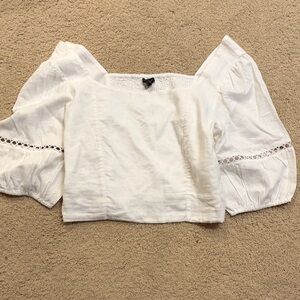 Ann Taylor Cream Blouse with Eyelet Sleeves